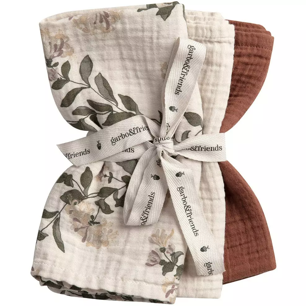 Garbo & Friends Honeysuckle Muslin Röyhtäytysliinat 40x40 Cm, 3-pakkaus 1 Garbo & Friends Honeysuckle Muslin Röyhtäytysliinat 40x40 Cm, 3-pakkaus